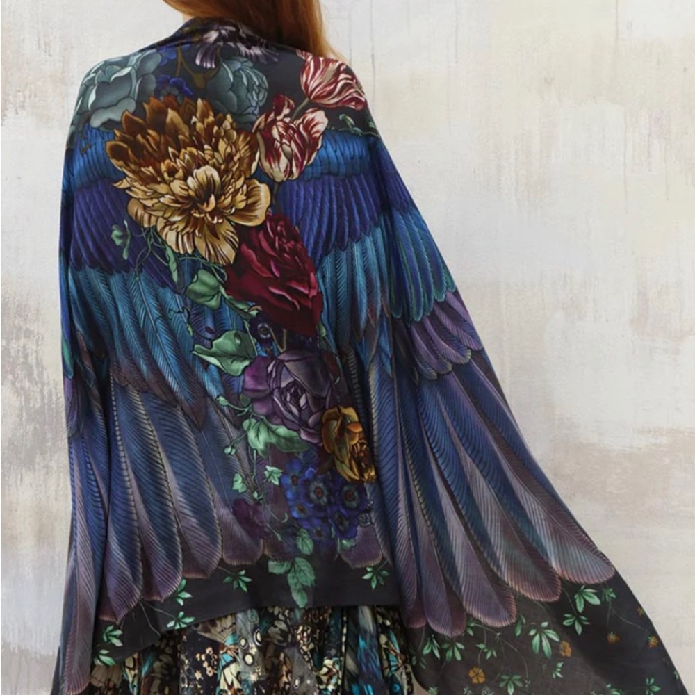 Boutique bird feather rose gypsy hippie boho luxury shawl scarf wearable art